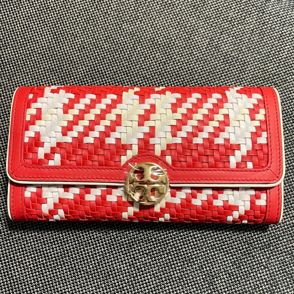 Tory Burch Red and White Long Wallet